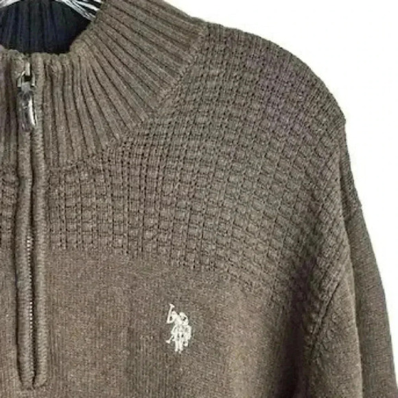 U.S. Polo Assn. Men's 1/4 Zip Pullover Sweater Brown Size L Long Sleeve - Picture 4 of 13